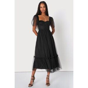 Lulus Dreamy Celebration Black Tulle Bustier Swiss Dot Midi Dress - Size XXL